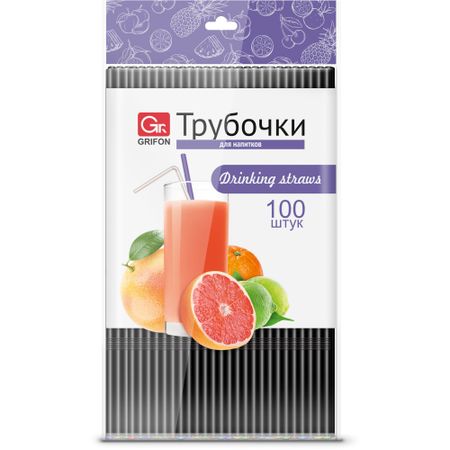 Трубочки Grifon гофрированные для напитков со сгибом 21см х 5мм, 100 шт