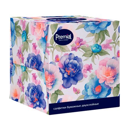 Салфетки бумажные Premial белые 3-слойные в коробке в ассортименте, 70 шт