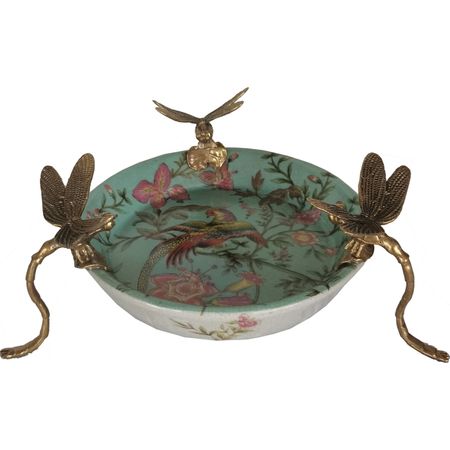 Блюдо Glasar со стрекозами 21х21х9 см голубое