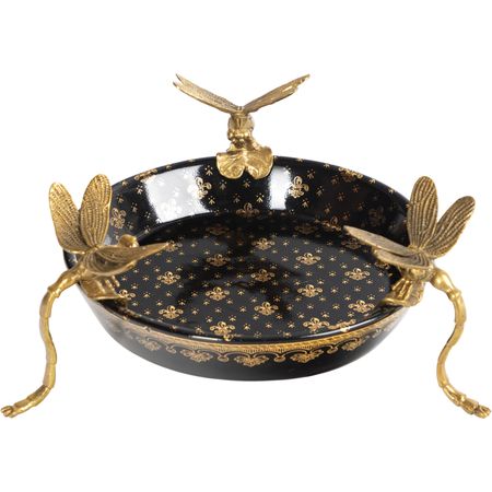 Блюдо Glasar со стрекозами 21х21х9 см черное