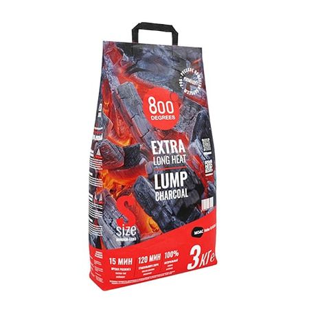 Уголь кусковой древесный 800 Degrees Долгое Горение, мешок 3 кг