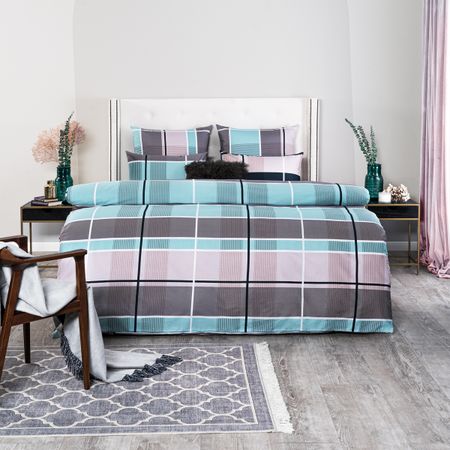 Комплект постельного белья Medsleep Констанц голубой с серым и розовым Семейный/дуэт