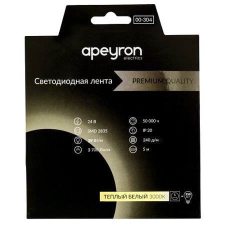 Лента светодиодная SMD 2835 Apeyron RAY PRO (000304) 3000К 38 Вт 24 В IP20 5 м лики фантазий тетраптих