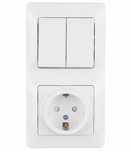 Блок выключатель и розетка Systeme Electric Glossa двухклавишный встраиваемый белый со шторками (GSL000174) блок куб 80 80 40 имидж белый проклеенный спираль
