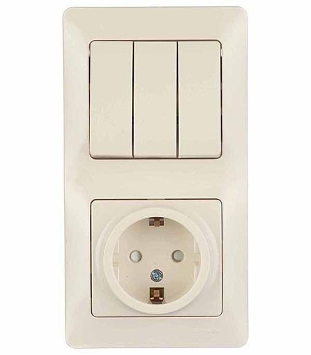 Блок выключатель и розетка Systeme Electric Glossa трехклавишный встраиваемый бежевый со шторками (GSL000278)