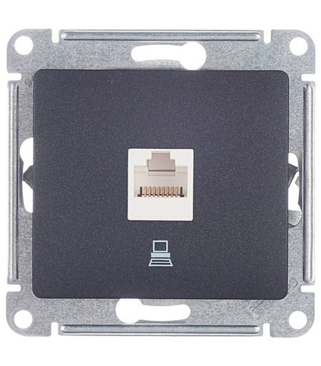 Розетка компьютерная Systeme Electric Glossa встраиваемая антрацит RJ45 (GSL000781К) розетка двойная компьютерная встраиваемая systeme electric glossa rj45 utp cat 5e алюминий