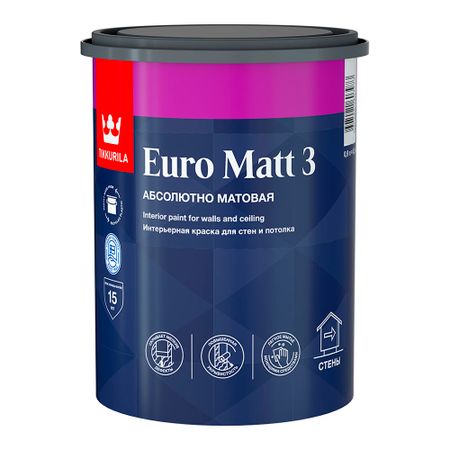 Краска интерьерная Tikkurila/Tikkivala Euro Matt 3 база С бесцветная 0,9 л