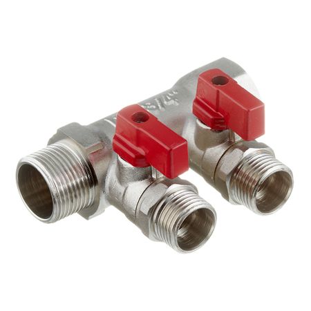 Коллектор Valtec 3/4 ВР(г) х 2 выхода 1/2 НР(ш) х 3/4 НР(ш) с шаровыми кранами (VTc.580.N.0502) владимир филиппович борисенко электромеханические системы транспортирующих механизмов монография