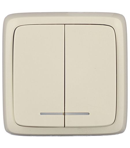 Выключатель Hegel Alfa двухклавишный накладной слоновая кость с подсветкой (ВА10-154-01)