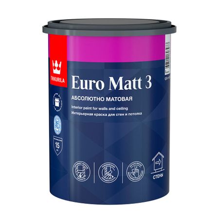Краска интерьерная Tikkurila/Tikkivala Euro Matt 3 база А белая 0,9 л краска акриловая перламутровая белая 40мл луч