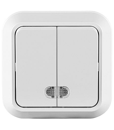 Выключатель Makel Siva Ustu двухклавишный накладной белый с подсветкой (45123)