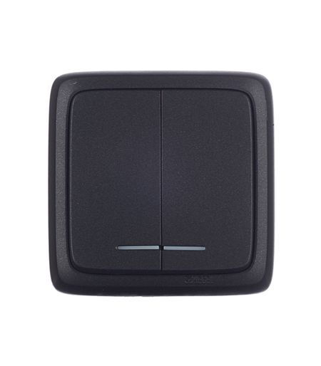 Выключатель Hegel Alfa двухклавишный накладной черный с подсветкой (ВА10-154-08)