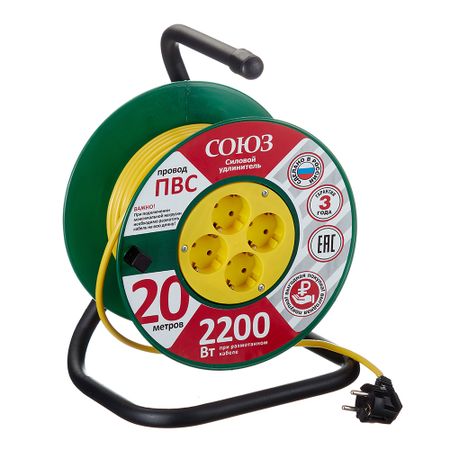 Удлинитель Союз с заземлением 20 м на катушке 2,2 кВт 4 розетки ПВС 3х0,75 кв.мм IP20 эйитиро ода ван пис книга 23 том 67 68 69 пиратский союз one piece большой куш манга
