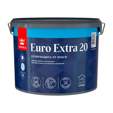 Краска моющаяся Tikkurila/Tikkivala Euro Extra 20 база А белая 9 л краска акриловая перламутровая белая 40мл луч