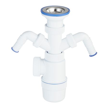 Сифон для раковины и мойки Wirquin Virplast 1 1/2х40 мм с выпуском d70 мм с двойным отводом (30986144)