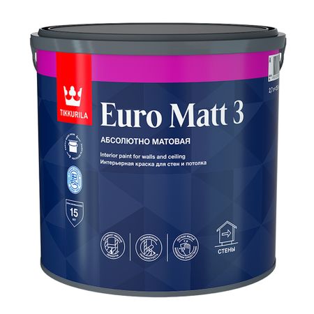 Краска интерьерная Tikkurila/Tikkivala Euro Matt 3 база А белая 2,7 л краска акриловая перламутровая белая 40мл луч