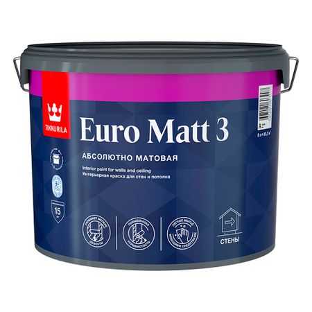 Краска интерьерная Tikkurila/Tikkivala Euro Matt 3 база А белая 9 л краска акриловая перламутровая белая 40мл луч
