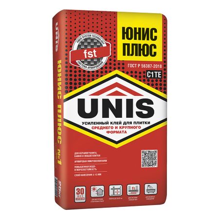 Клей для плитки/ керамогранита/ камня Unis Плюс класс C1 TE 25 кг