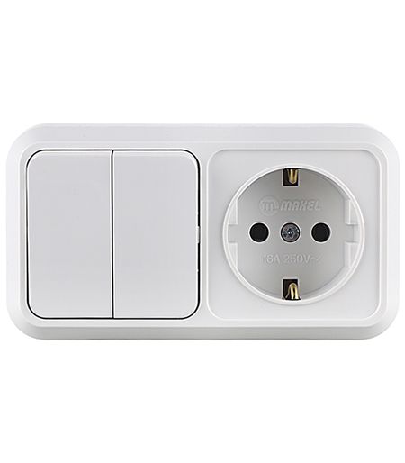 Блок выключатель и розетка Makel Siva Ustu двухклавишный накладной белый (451A2) блок куб 90 90 45 белый пласт бокс