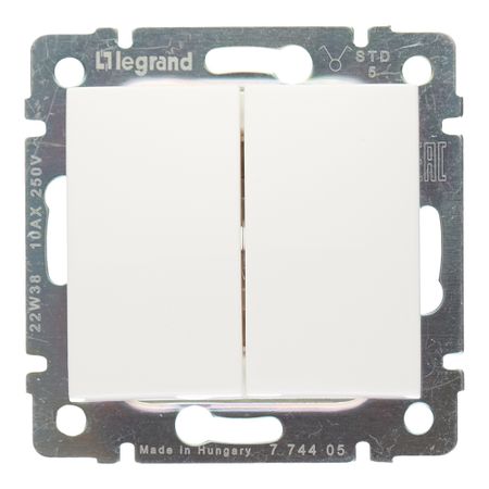 Выключатель Legrand Valena двухклавишный встраиваемый белый (694265)