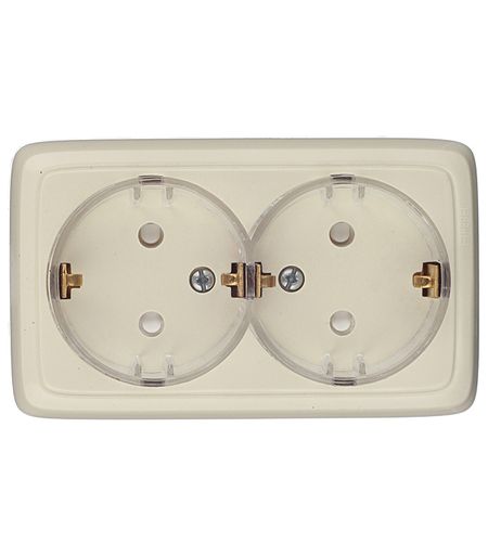 Розетка Hegel Alfa накладная слоновая кость тонкая со шторками (РА16-184-01)