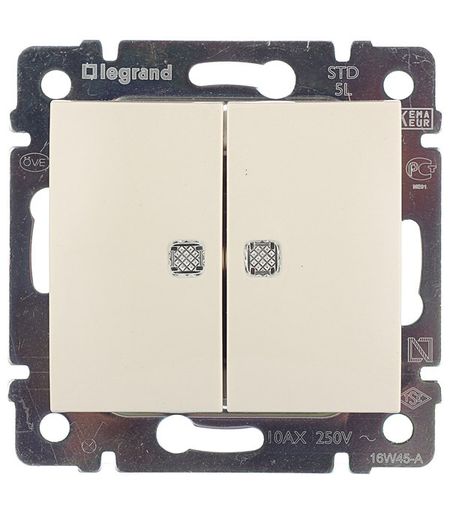 Выключатель Legrand Valena двухклавишный встраиваемый слоновая кость с подсветкой (695630) скетчбук 9 14 80л sketchmarker зеленый луг 140г м2 слоновая кость тв обл