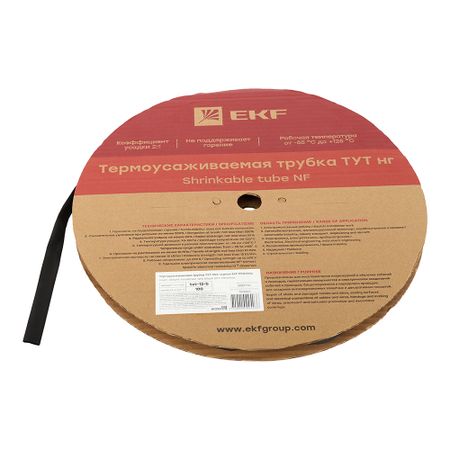 Трубка термоусадочная EKF ТУТ 12/6 мм черная (100 м) термоусаживаемая трубка dori ттк с клеевым слоем d 3 2 1 1 ролл 2м чёрная