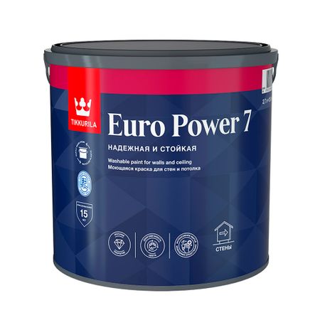 Краска моющаяся Tikkurila/Tikkivala Euro Power 7 база С бесцветная 2,7 л