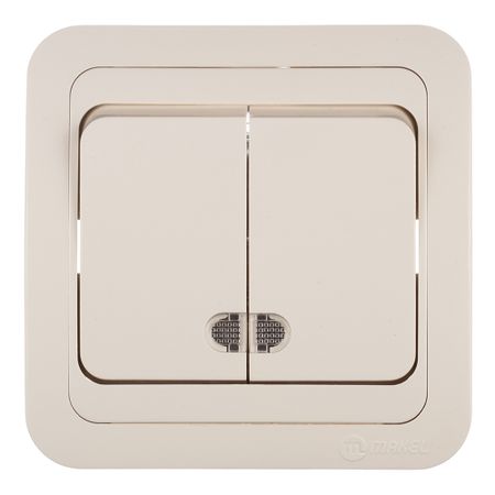 Выключатель Makel Mimoza двухклавишный встраиваемый бежевый с подсветкой (25023)