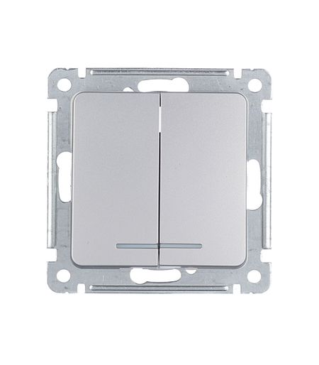 Выключатель Hegel Master двухклавишный встраиваемый серебро с подсветкой (ВС10-452-06)