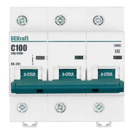 Автоматический выключатель модульный Dekraft ВА-201 3P 100А тип C 10 кА 400 В (13009DEK) geya w2r автоматический резервный переключатель 100а 220в