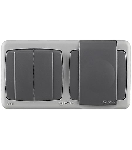 Блок выключатель и розетка Makel Mimoza двухклавишный накладной серый (36064203) планинг дат 2026г 64л 160x90 мм explore серый иск кожа карманный тв переплет тонир блок тисн фольгой скругл углы ляссе