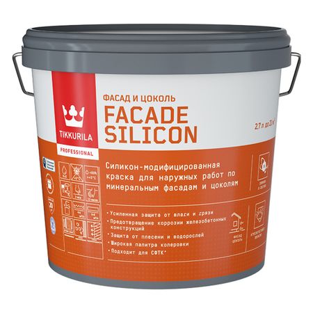 Краска фасадная Tikkurila/Tikkivala Facade Silicon силикон-акриловая база C бесцветная 2,7 л краска акриловая художественная оранжевая 40мл луч