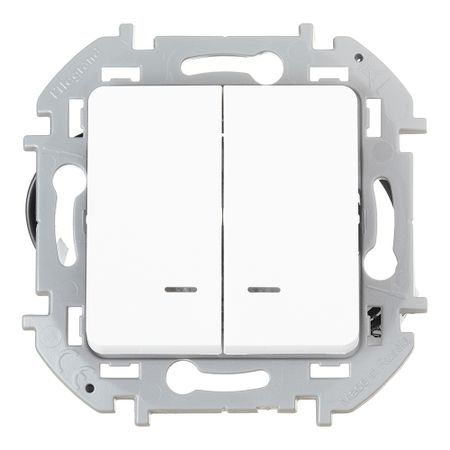 Выключатель Legrand Inspiria двухклавишный встраиваемый белый с подсветкой (673630) выключатель 3 клавишный legrand valena life белый