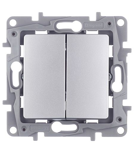 Переключатель Legrand Etika двухклавишный встраиваемый алюминий (672412)