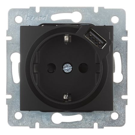 Розетка Lezard Karina встраиваемая черный бархат с USB-A (707-4288-181)