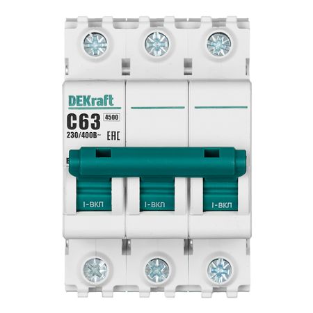 Автоматический выключатель модульный Dekraft ВА-101 3P 63А тип C 4,5 кА 400 В (11084DEK) автоматический выключатель модульный dekraft ва 201 2p 100а тип c 10 ка 220 в 13006dek