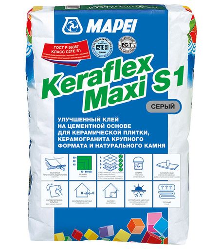 Клей для плитки/ керамогранита/ камня Mapei Keraflex Maxi S1 эластичный серый класс C2 TE S1 25 кг