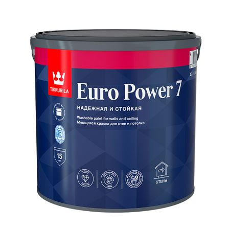 Краска моющаяся Tikkurila/Tikkivala Euro Power 7 база А белая 2,7 л