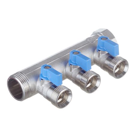 Коллектор Henco 1 ВР(г) х 3 выхода 3/4 НР(ш) ЕК х 1 НР(ш) с шаровыми кранами (VB060503-BLAUW) заливная горловина радиатора прочная медная сварная запасная часть для системы охлаждения автомобиля разъем входа выхода oem spec