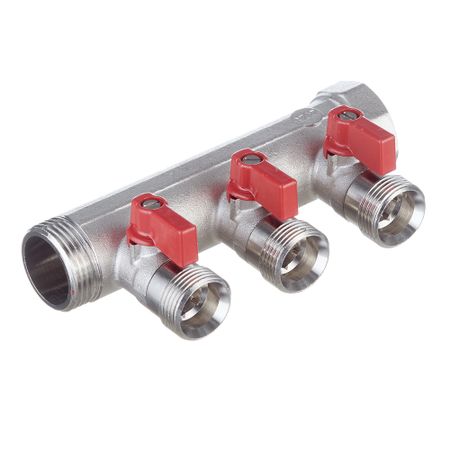 Коллектор Henco 1 ВР(г) х 3 выхода 3/4 НР(ш) ЕК х 1 НР(ш) с шаровыми кранами (VB060503-ROOD) заливная горловина радиатора прочная медная сварная запасная часть для системы охлаждения автомобиля разъем входа выхода oem spec