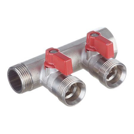 Коллектор Henco 3/4 ВР(г) х 2 выхода 3/4 НР(ш) ЕК х 3/4 НР(ш) с шаровыми кранами (VB050502-ROOD) заливная горловина радиатора прочная медная сварная запасная часть для системы охлаждения автомобиля разъем входа выхода oem spec