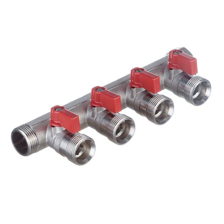 Коллектор Henco 3/4 ВР(г) х 4 выхода 3/4 НР(ш) ЕК х 3/4 НР(ш) с шаровыми кранами (VB050504-ROOD) заливная горловина радиатора прочная медная сварная запасная часть для системы охлаждения автомобиля разъем входа выхода oem spec