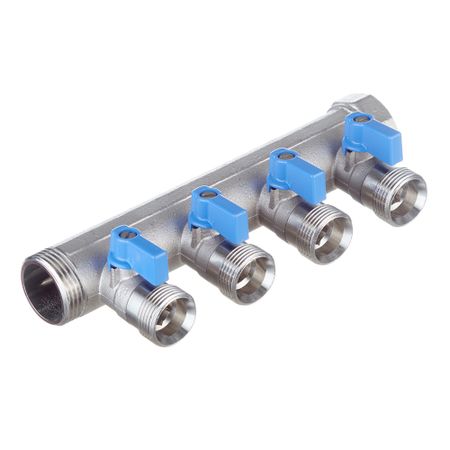 Коллектор Henco 1 ВР(г) х 4 выхода 3/4 НР(ш) ЕК х 1 НР(ш) с шаровыми кранами (VB060504-BLAUW) заливная горловина радиатора прочная медная сварная запасная часть для системы охлаждения автомобиля разъем входа выхода oem spec