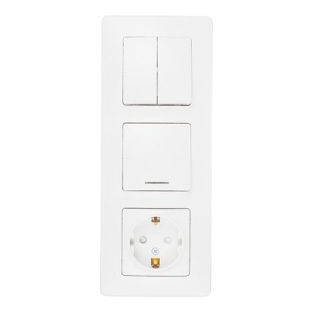 Блок выключатель и розетка Systeme Electric Blanca трехклавишный встраиваемый белый с подсветкой (BLNBS101211)