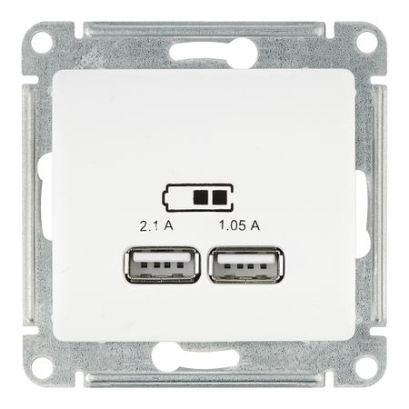 Розетка USB Systeme Electric Glossa встраиваемая белая 2хUSB-A (GSL000133) ubaro стандарт ес из закаленного роскошного хру ного стекла настенная розетка электрическая usb розетка типа c 5 в 2100 ма ac110 250 в 16 а