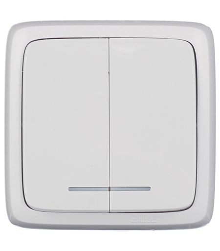 Выключатель Hegel Alfa двухклавишный накладной белый с подсветкой (ВА10-154)