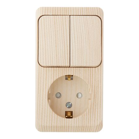 Блок выключатель и розетка Systeme Electric Этюд двухклавишный накладной сосна (BPA16-202D)