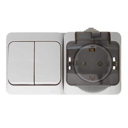 Блок выключатель и розетка Systeme Electric Этюд двухклавишный накладной серый (BPA16-242C) планинг дат 2026г 64л 160x90 мм explore серый иск кожа карманный тв переплет тонир блок тисн фольгой скругл углы ляссе