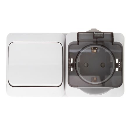 Блок выключатель и розетка Systeme Electric Этюд одноклавишный накладной серый (BPA16-241C) планинг дат 2026г 64л 160x90 мм explore серый иск кожа карманный тв переплет тонир блок тисн фольгой скругл углы ляссе